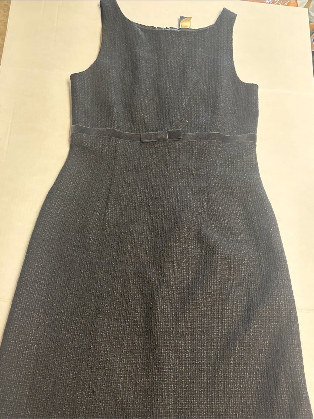Classic Black Sleeveless Sheath Dress with Waist Bow- VINTAGE